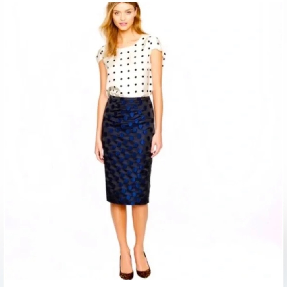 J Crew Navy/Blue Polka Dot Pencil Skirt